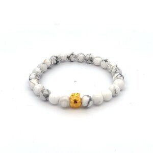 18K Gold Charm Bracelet Natural White Howlite Gemstones 6mm Money Bag